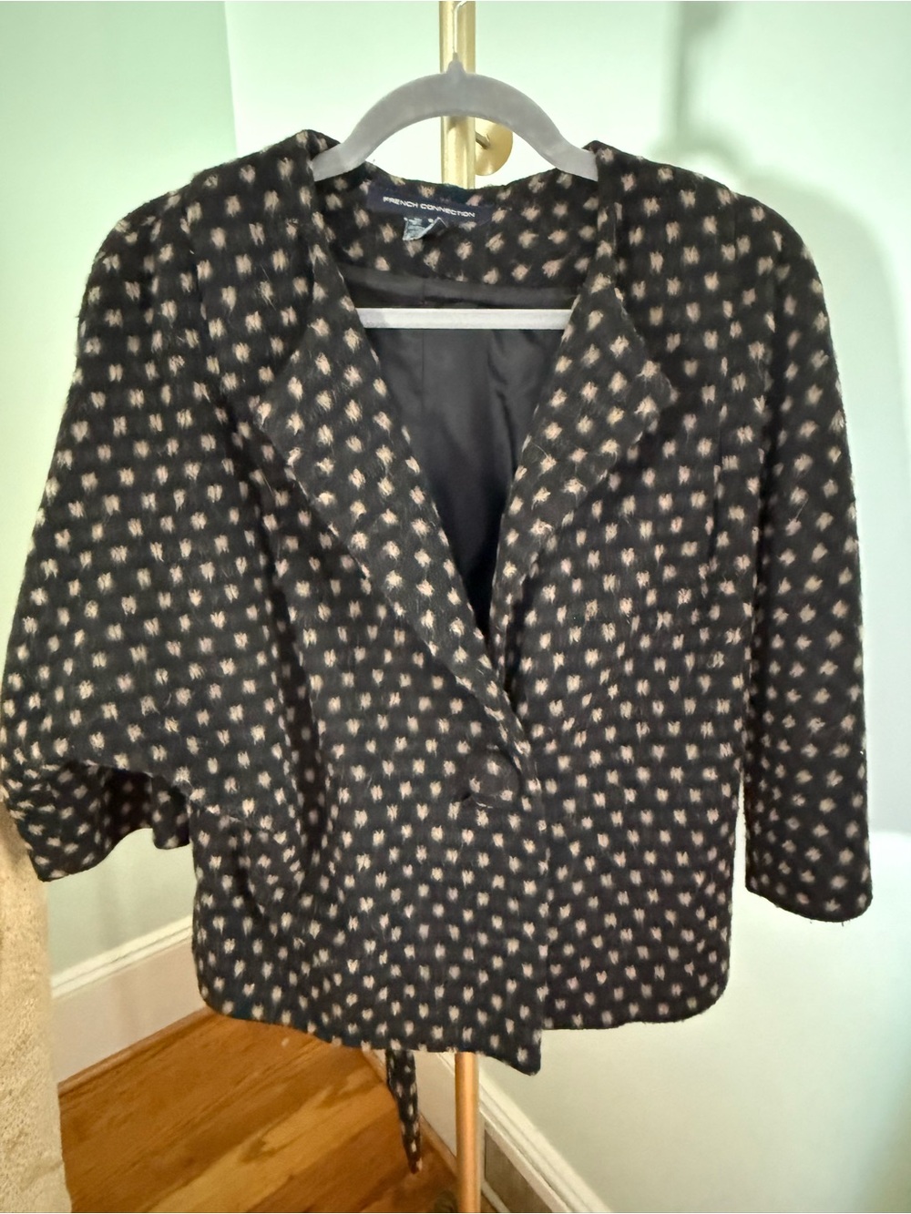 French Connection Black & Cream Textured Pattern Blazer